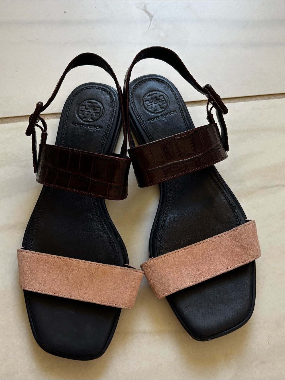 Tory Burch Two-Tone Brown and iBlush Slingback Sandals